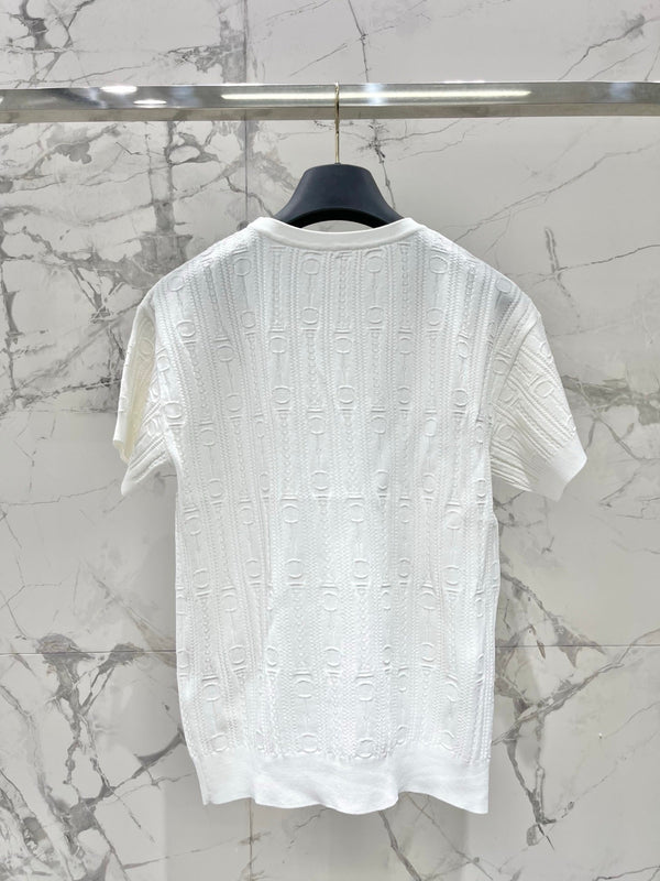 T-shirt Hermès en maille imprimée à manches courtes, blanc, en soie Hyperbolic 122649