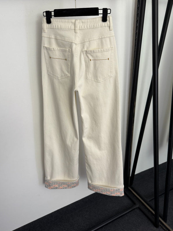Hermes 26 Print Rolled-Up Jeans in Cotton 893888