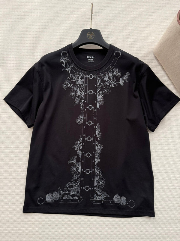 Hermes 26 Short-sleeved Printed T-shirt Black in Cotton 888724