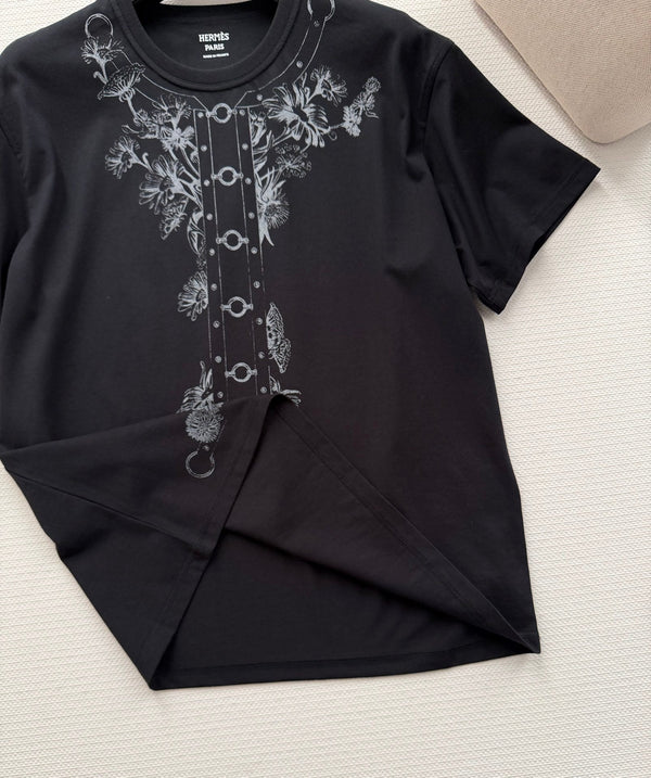 Hermes 26 Short-sleeved Printed T-shirt Black in Cotton 888724