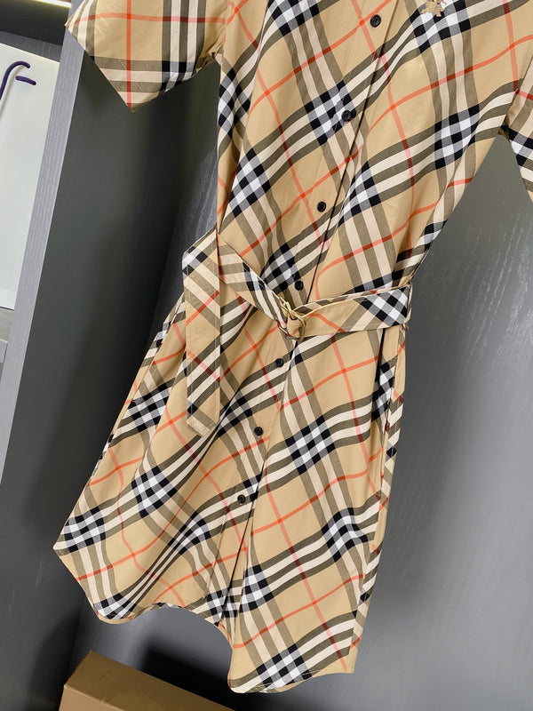 Burberry Short-sleeved Shirt Dress Beige Yellow in Twill Cotton 169205