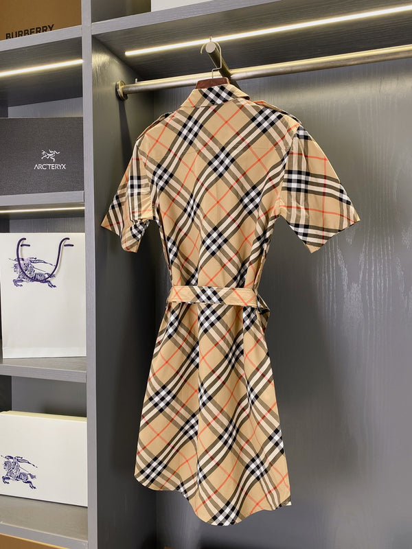 Burberry Short-sleeved Shirt Dress Beige Yellow in Twill Cotton 169205