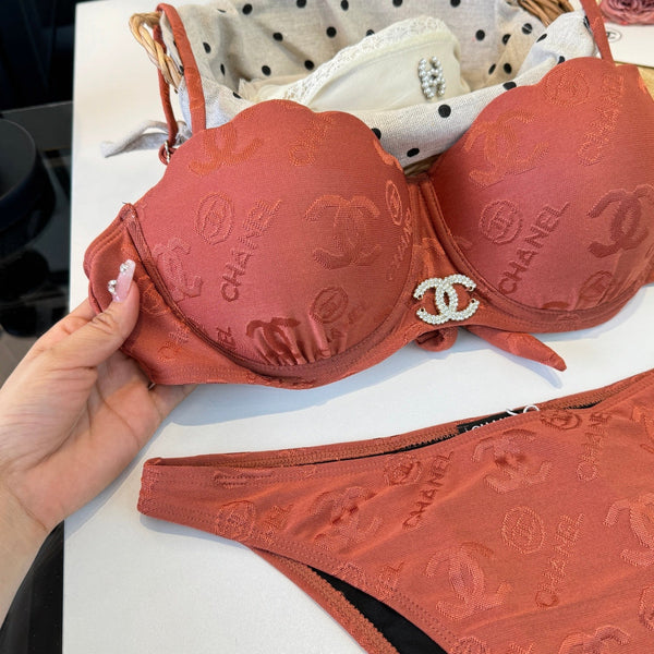 Chanel Maillot de bain deux pièces avec armatures, orange terreux, en coton 195161