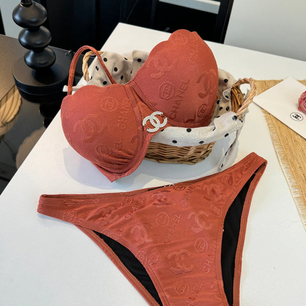 Chanel Maillot de bain deux pièces avec armatures, orange terreux, en coton 195161