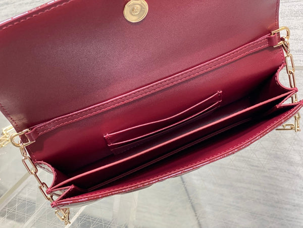 Dior Pochette 26 Bow Pearl Chain En Agneau Glacé Bordeaux GHW