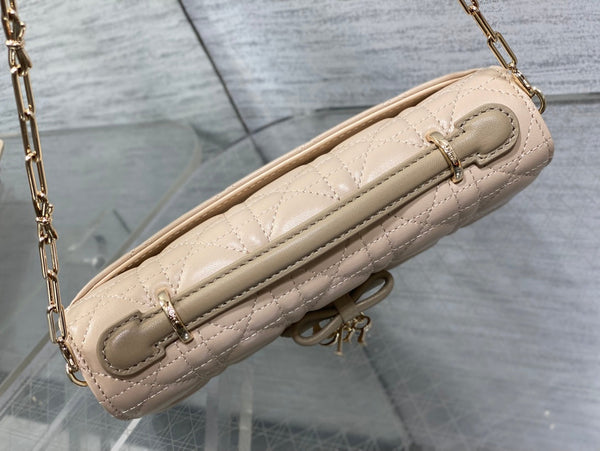 Dior 26 Bow Pearl Chain Clutch Two Tone Beige Army Green Lambskin GHW
