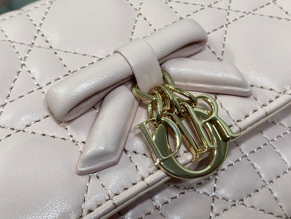 Dior Pochette 26 Bow Pearl Chain Agneau Rose GHW