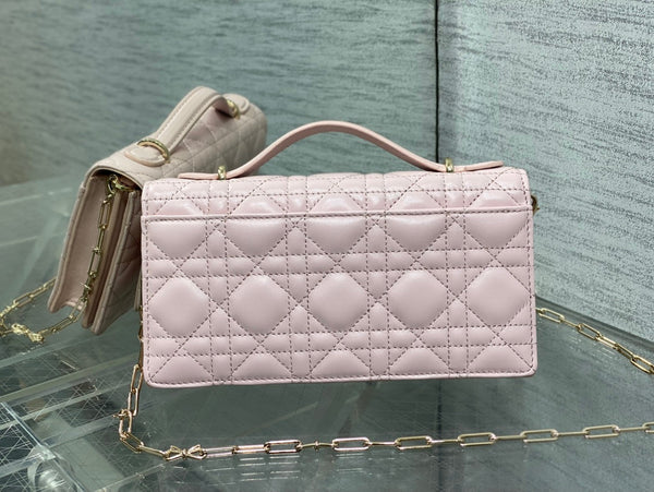 Dior Pochette 26 Bow Pearl Chain Agneau Rose GHW