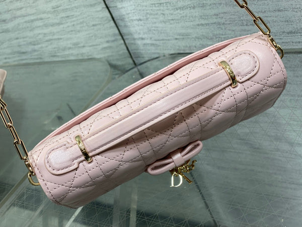 Dior Pochette 26 Bow Pearl Chain Agneau Rose GHW