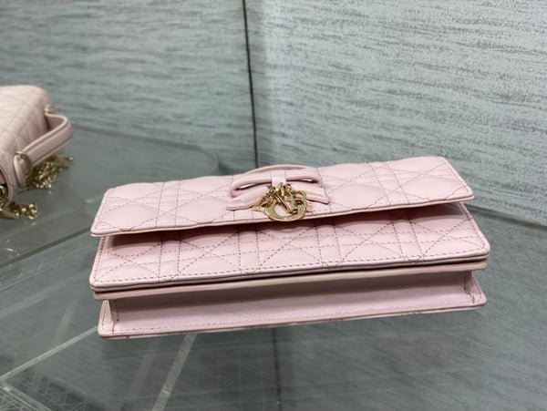 Dior Pochette 26 Bow Pearl Chain Agneau Rose GHW