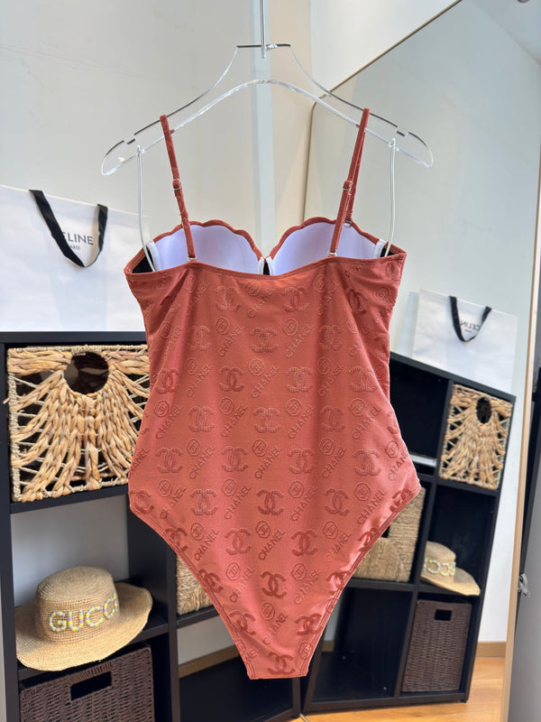 Maillot de bain Chanel une pièce rouge brique en coton 201804