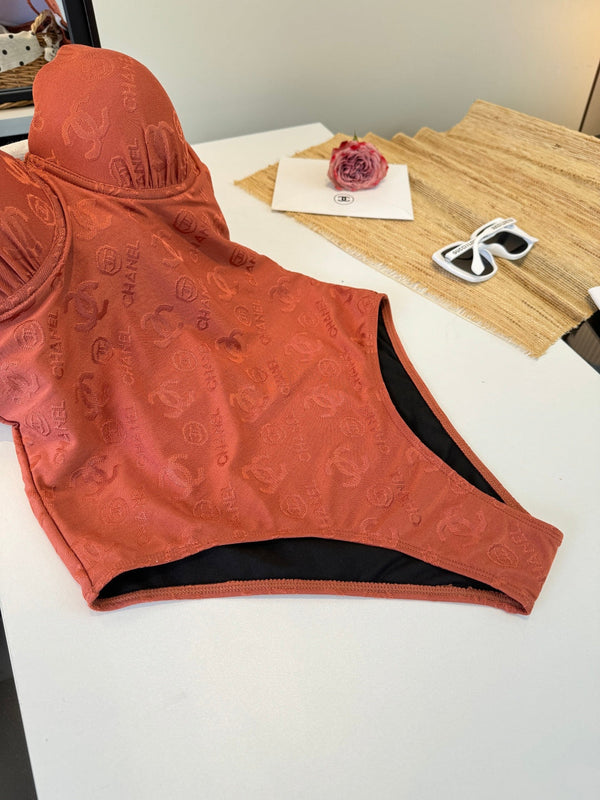 Maillot de bain Chanel une pièce rouge brique en coton 201804