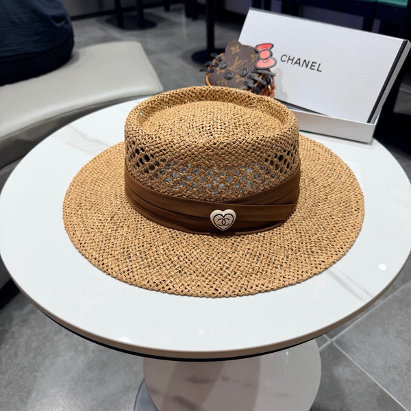 Chapeau Haut-de-forme Chanel Camel Marron en Paille 201565