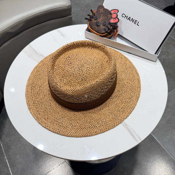 Chapeau Haut-de-forme Chanel Camel Marron en Paille 201565