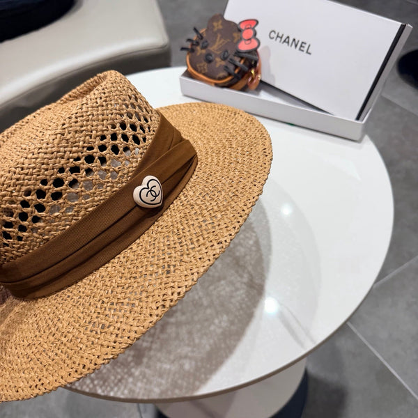 Chapeau Haut-de-forme Chanel Camel Marron en Paille 201565