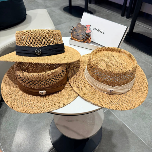 Chapeau Haut-de-forme Chanel Camel Marron en Paille 201565