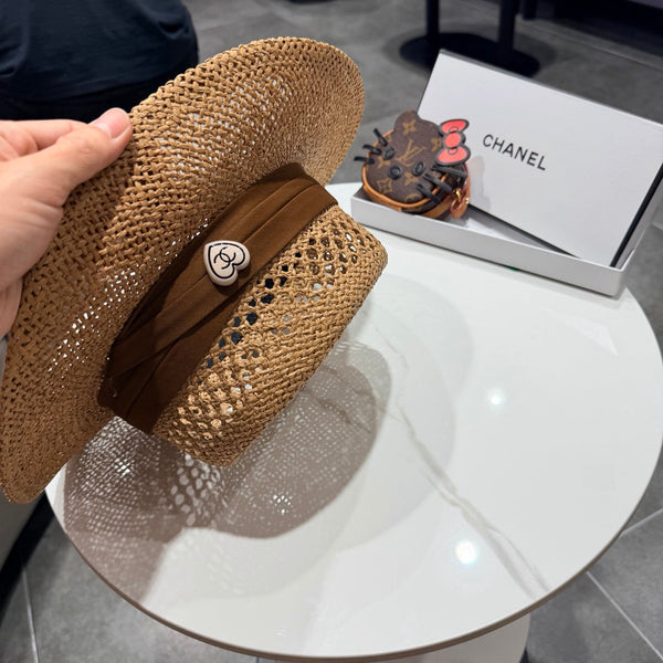 Chapeau Haut-de-forme Chanel Camel Marron en Paille 201565