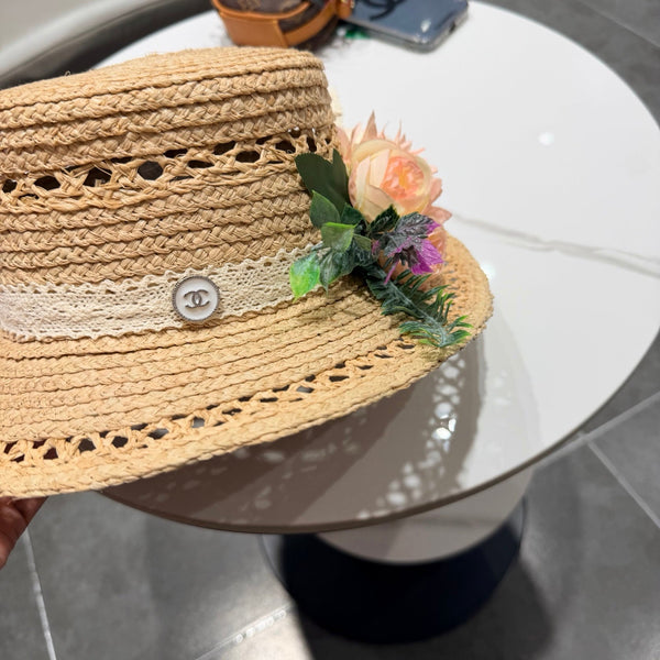 Chanel Chapeau de paille beige et rose, ajouré floral 3D, style français 201518