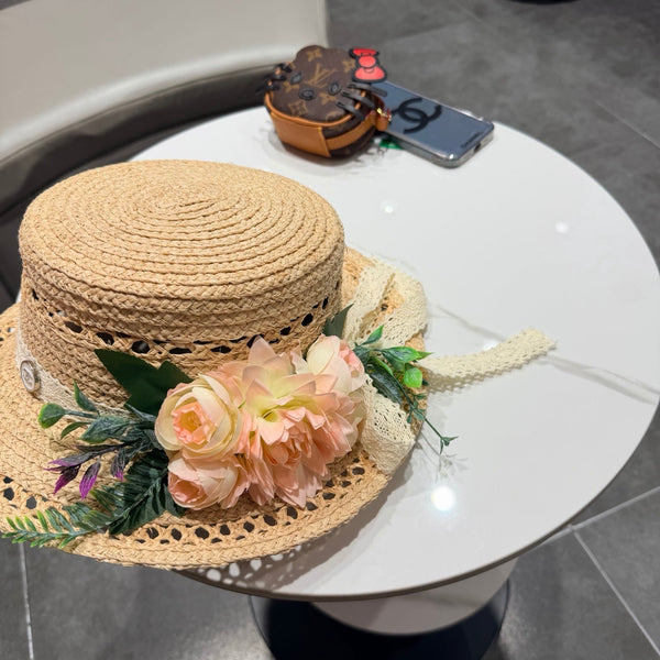 Chanel Chapeau de paille beige et rose, ajouré floral 3D, style français 201518
