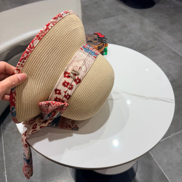 Chapeau Chanel à Nœud en Ruban Beige en Paille 205600