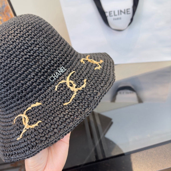 Chanel Chapeau Pliant d'Été Noir en Paille 205441