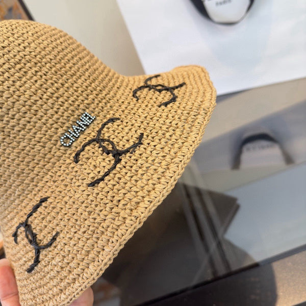 Chapeau pliable Chanel Été Camel en paille 205440