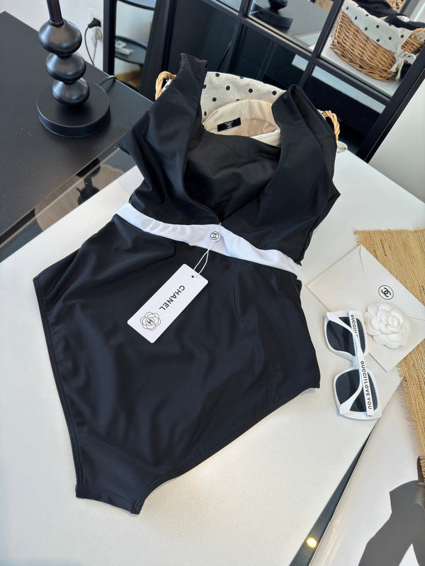 Maillot de bain une pièce Chanel noir en coton polyester 204692