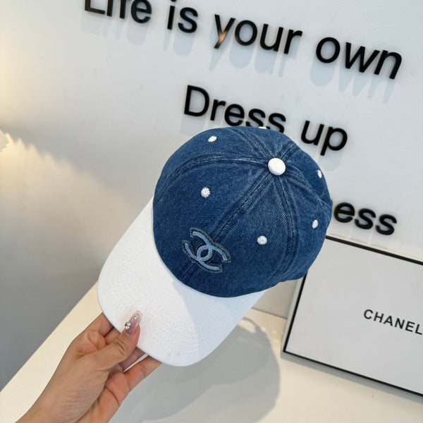 Casquette de baseball Chanel bleu et blanc en coton 205356