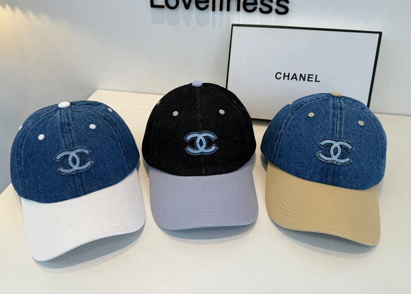 Casquette de baseball Chanel bleu et blanc en coton 205356