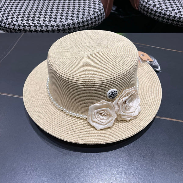 Chapeau de soleil Chanel en raphia ivoire 205280