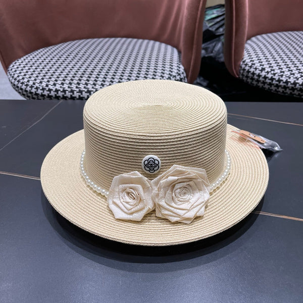 Chapeau de soleil Chanel en raphia ivoire 205280