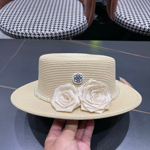 Chapeau de soleil Chanel en raphia ivoire 205280