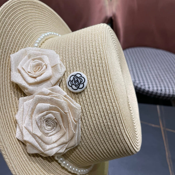 Chapeau de soleil Chanel en raphia ivoire 205280