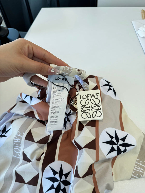 Loewe One-Piece Swimsuit Brown White in Cotton 199034