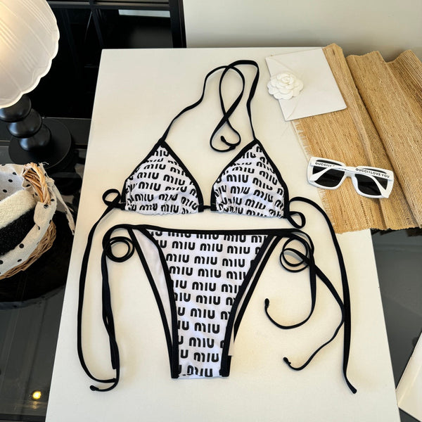 Miumiu Two-piece Bikini Swimsuit White Black in Cotton polyester 204644