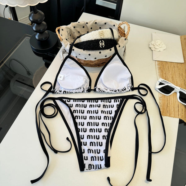 Miumiu Two-piece Bikini Swimsuit White Black in Cotton polyester 204644