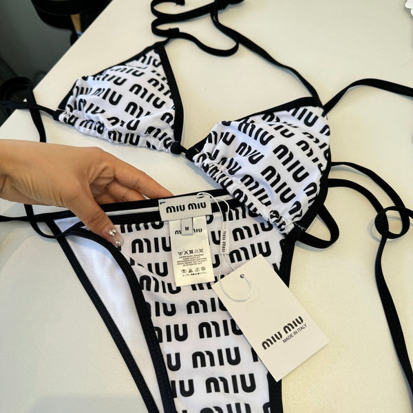 Miumiu Two-piece Bikini Swimsuit White Black in Cotton polyester 204644