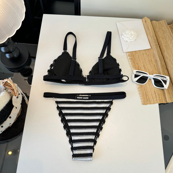 Maillot de bain bikini deux pièces Miumiu noir et blanc en coton polyester 204641