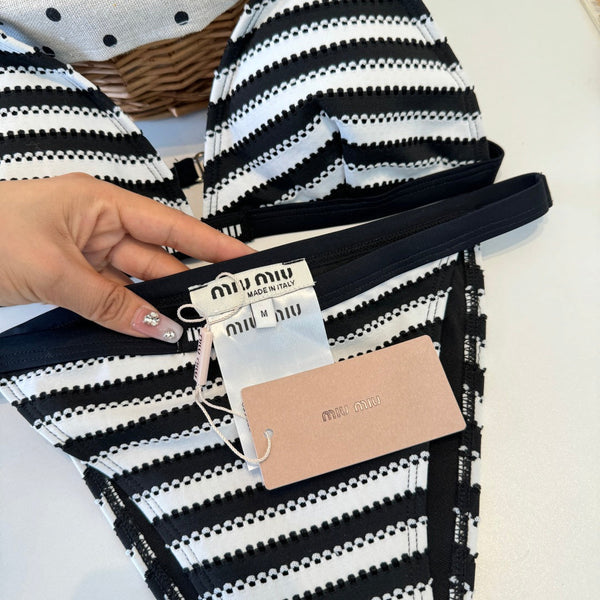Maillot de bain bikini deux pièces Miumiu noir et blanc en coton polyester 204641