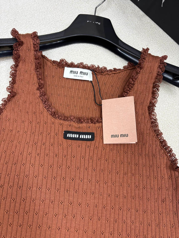Miu Miu 26 Crew Neck Vest Brown in Knitting 191316