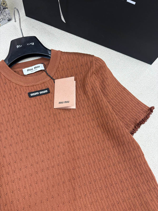 Miu Miu 26 Crew Neck Short-Sleeve Top Brown in Knitting 191311