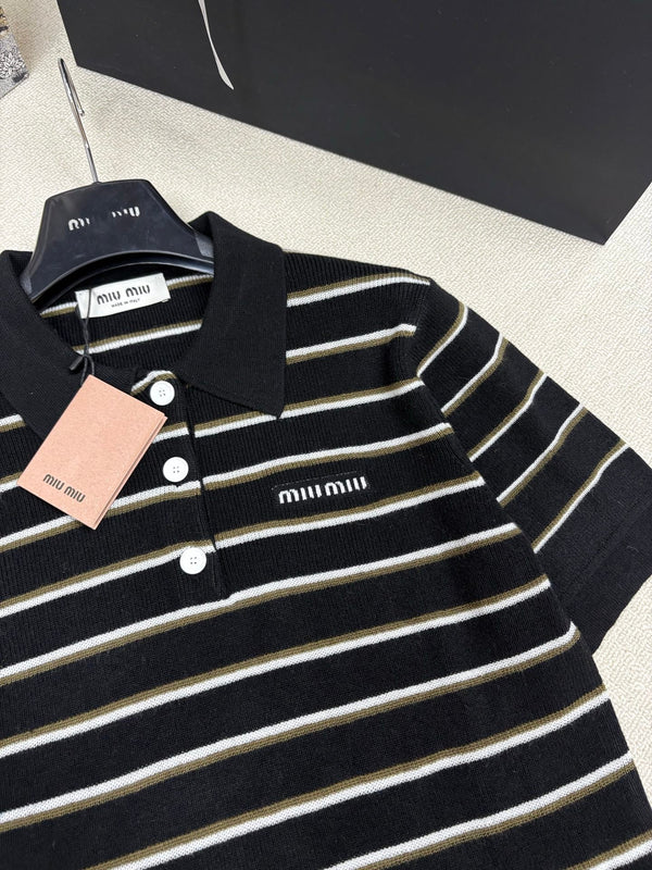 Miu Miu 26 Short-Sleeve Collared T-Shirt Black in Wool 191274