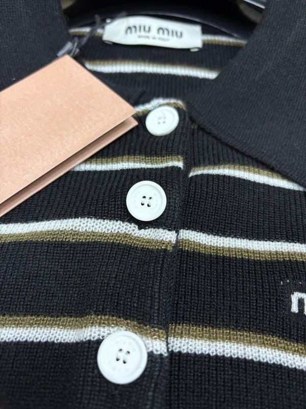 Miu Miu 26 Short-Sleeve Collared T-Shirt Black in Wool 191274
