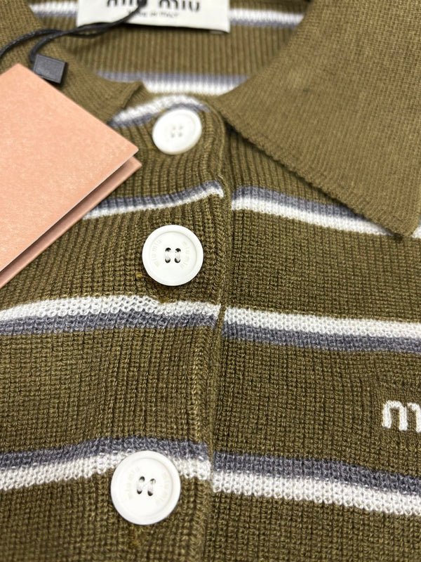 T-shirt à col et manches courtes Miu Miu 26 vert olive en laine 191273