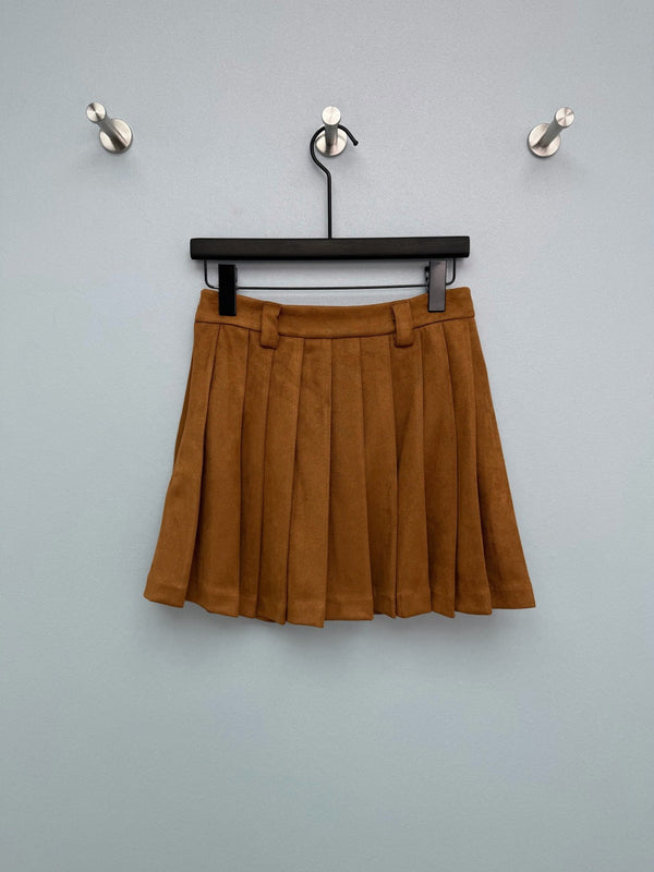 Miu Miu 26 Pleated Mini Skirt Brown in Suede 188908