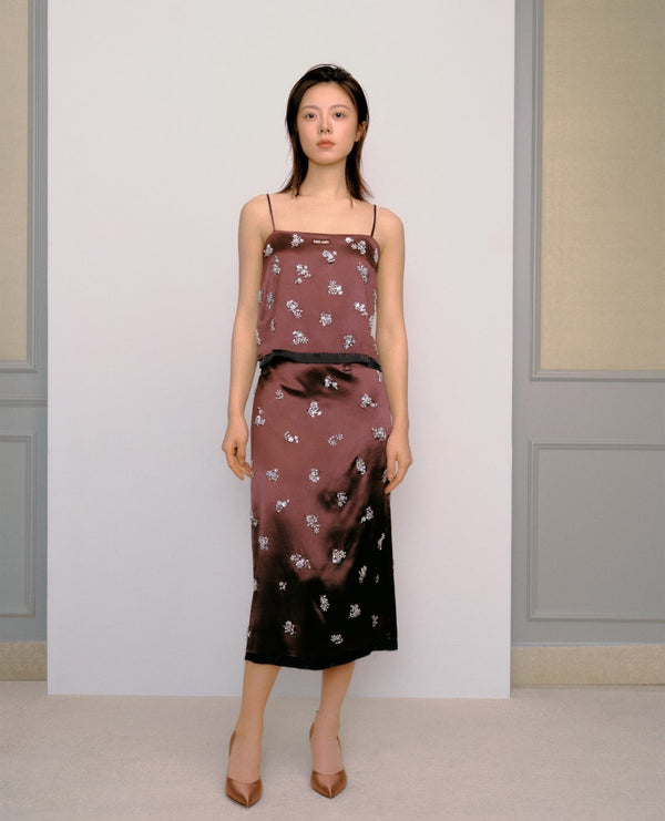 Jupe mi-longue Miu Miu ornée de strass et motifs floraux en mélange d'acétate YB