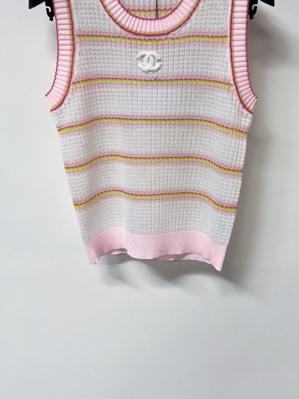 Gilet Chanel bicolore rose blanc en Tencel 194369