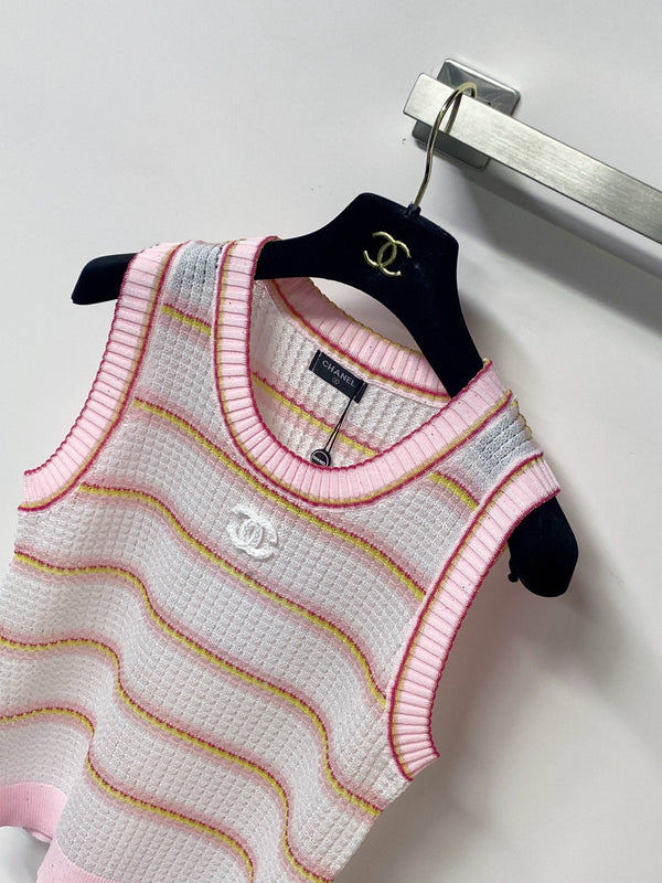Gilet Chanel bicolore rose blanc en Tencel 194369