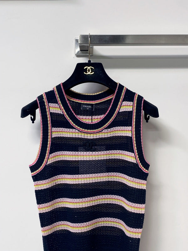 Gilet Chanel Bicolore Rose Noir en Tencel 194368
