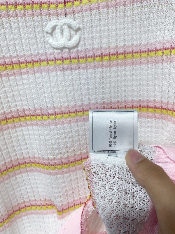 Chanel Two-Tone Short-Sleeve T-Shirt Pink White in Tencel 194366